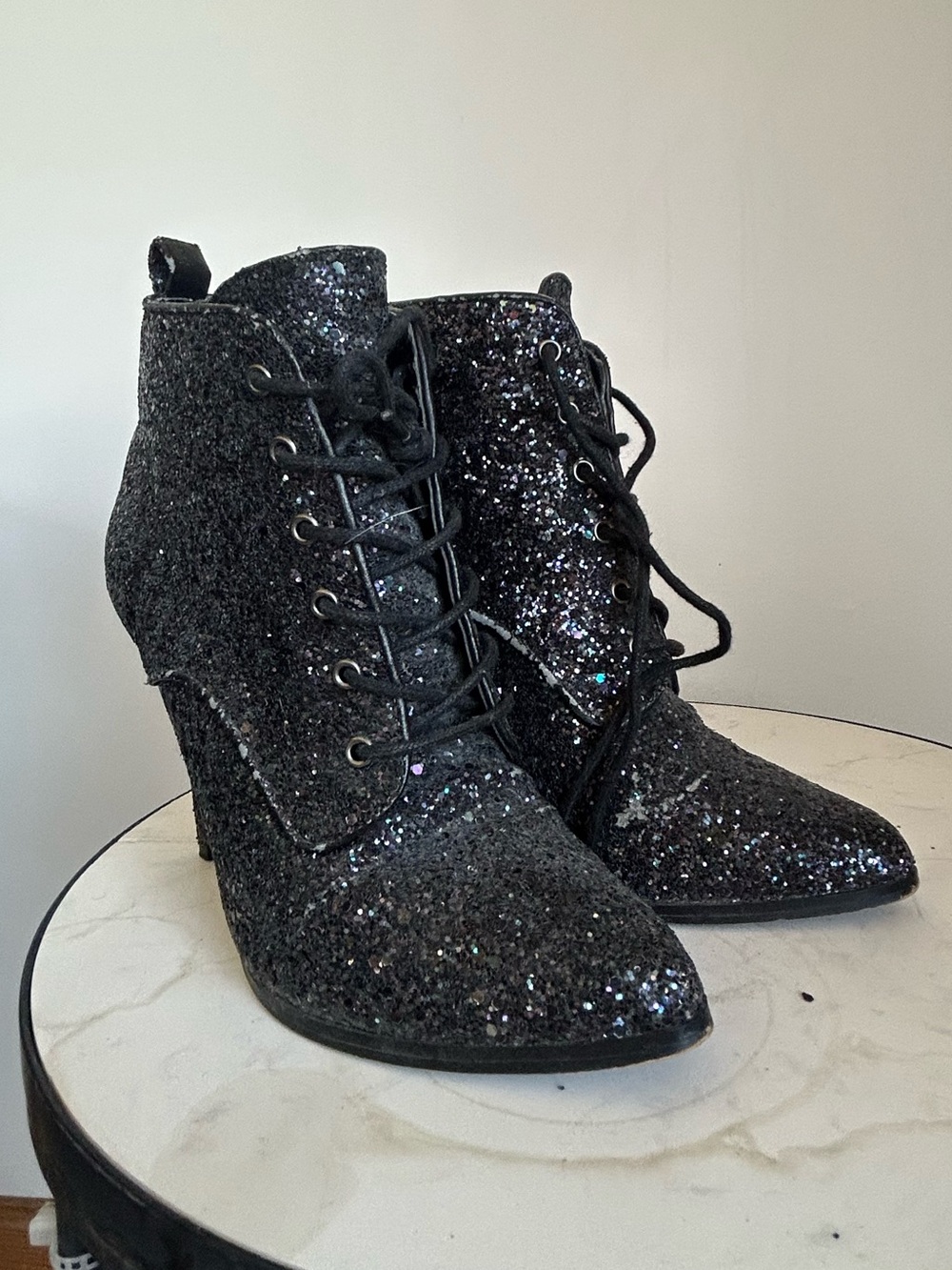 Aldo Black Glitter Lace-Up Women's Ankle Boot
